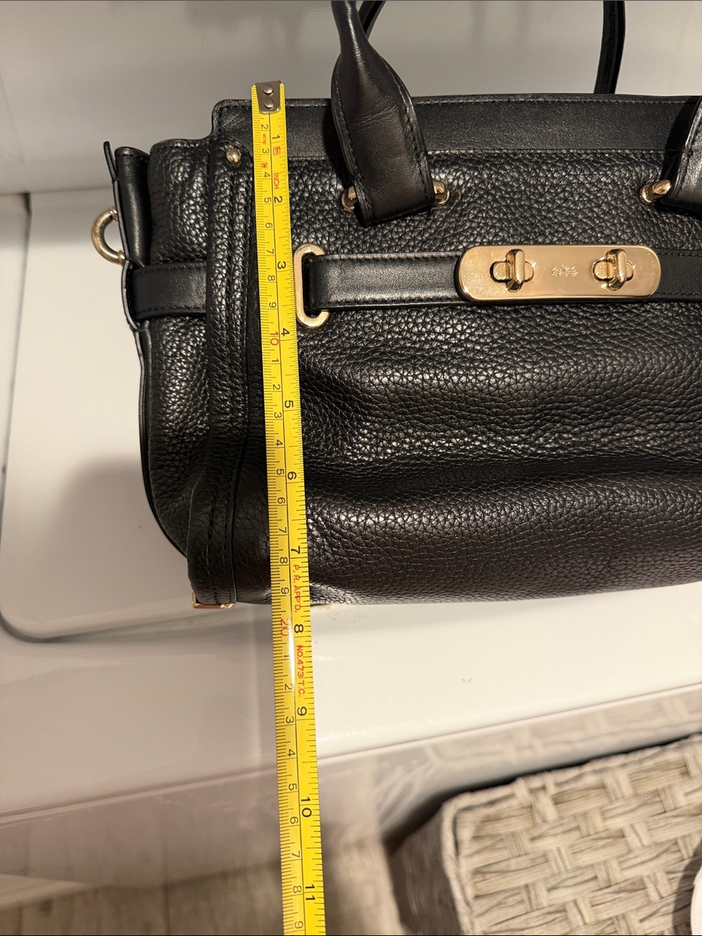 Coach Black Pebble Leather Satchel with Gold-Tone Accents - Picture 9 of 11